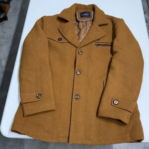 Jianyi Pea Coat Mens L Japanese Camel Brown Wool Blend Quilted Lined Jacket